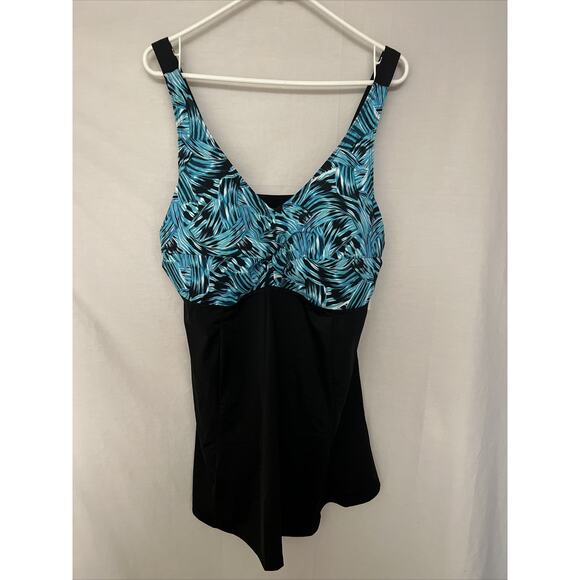 Swimsuits For All Swimsuit Womens Size 20 Black/Turquoise One Piece Skirt NWT - Picture 1 of 11